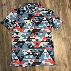 Yatta Golf Polo Shirt Small Geometric Print Performance Stretch Athletic Y2K